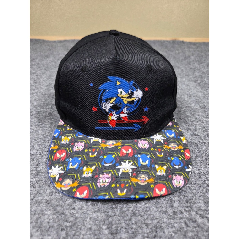 Sonic the Hedgehog Snapback Hat Youth OSFA Black Blue Character Print Brim Cap